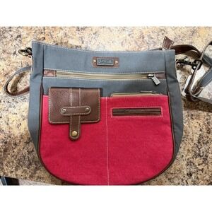 Sixtease Up-cycled Canvas Shoulder Bag Gray/Red The New Vintage Crossbody Zip